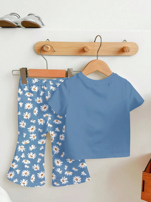 Happikins Baby Girl Short Sleeve Round Neck Long Pants 2 Pieces Set