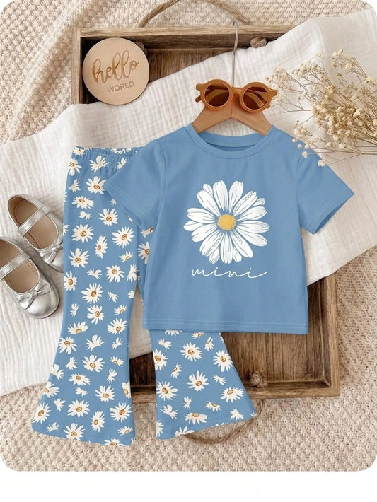 Happikins Baby Girl Short Sleeve Round Neck Long Pants 2 Pieces Set