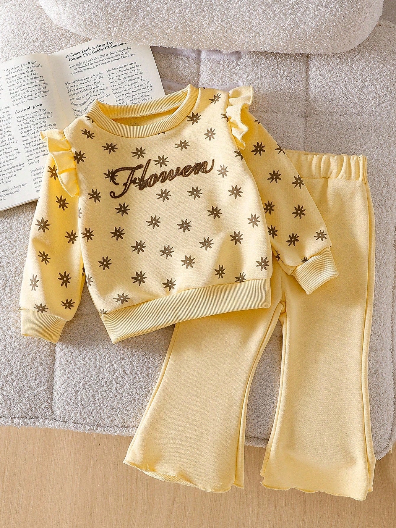 Baby Girl Long Sleeve Top & Pants Matching Outfit Yellow