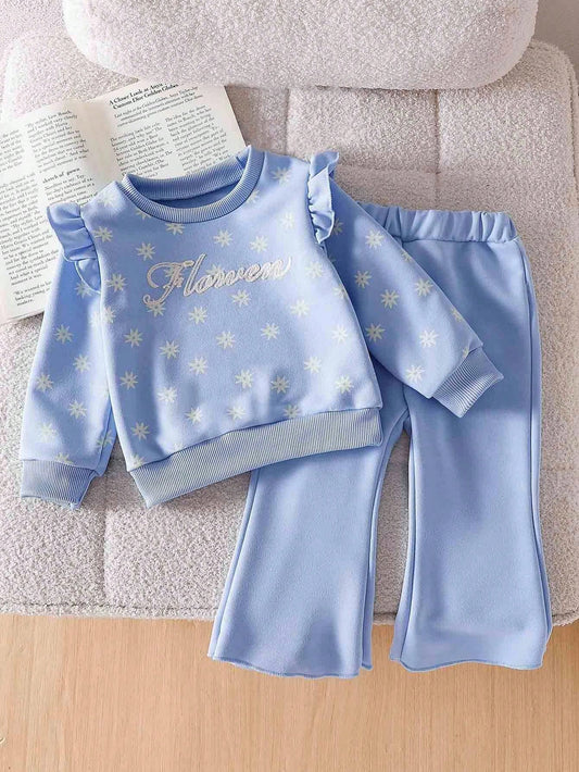 Baby Girl Long Sleeve Top & Pants Matching Outfit Blue