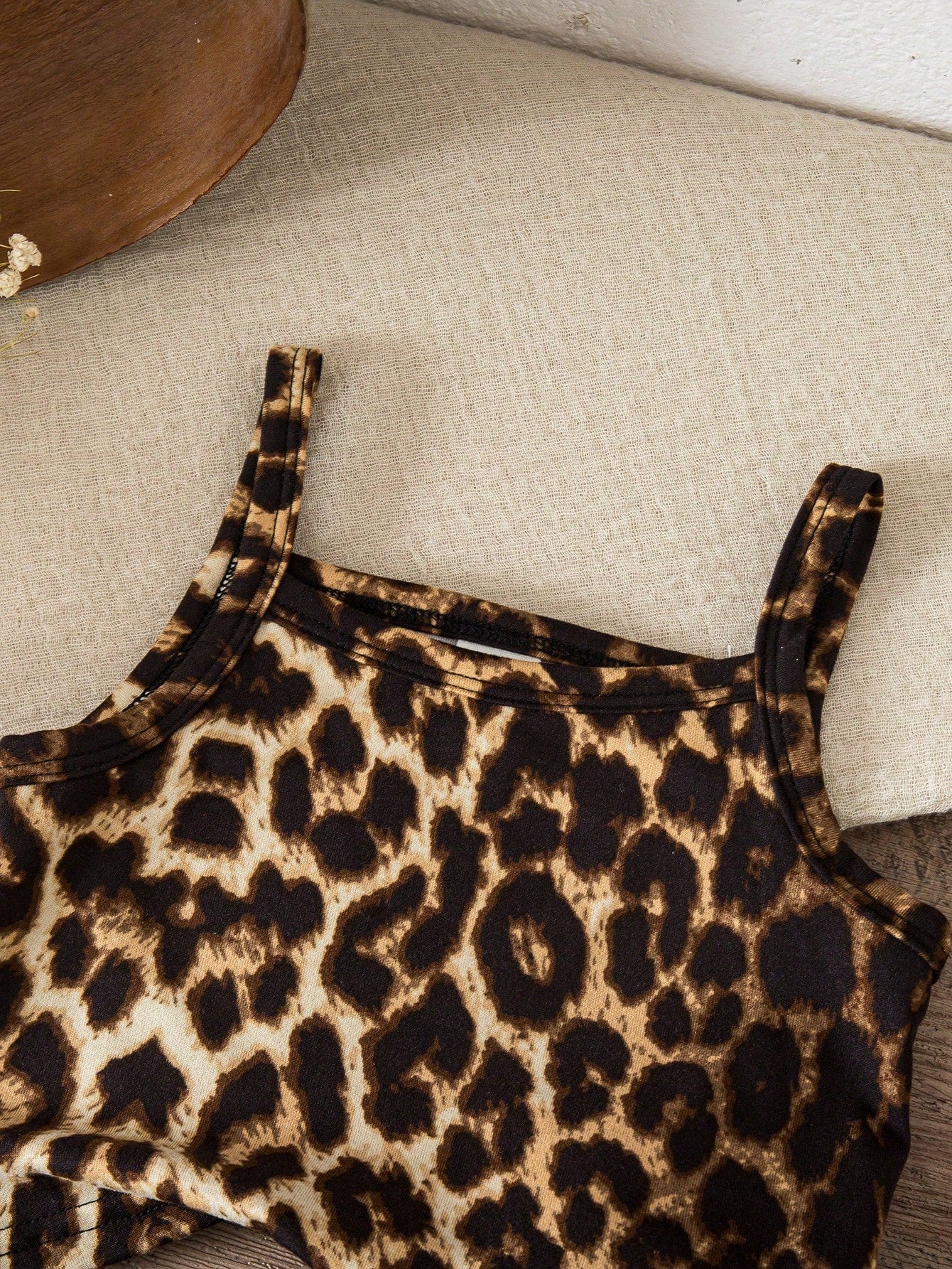 Kids 2 Pieces Leopard Print Camisole And Black Woven Shorts Set