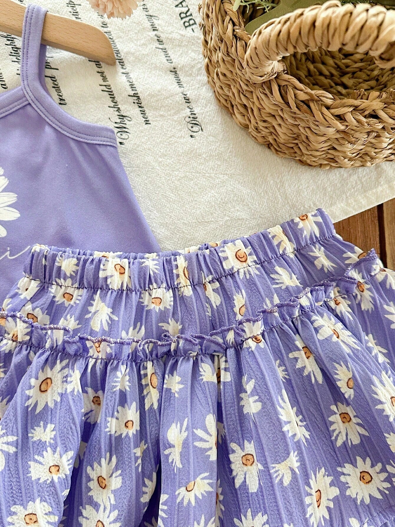 Baby Girl Knitted Solid Floral Pattern Camisole And Shorts Set