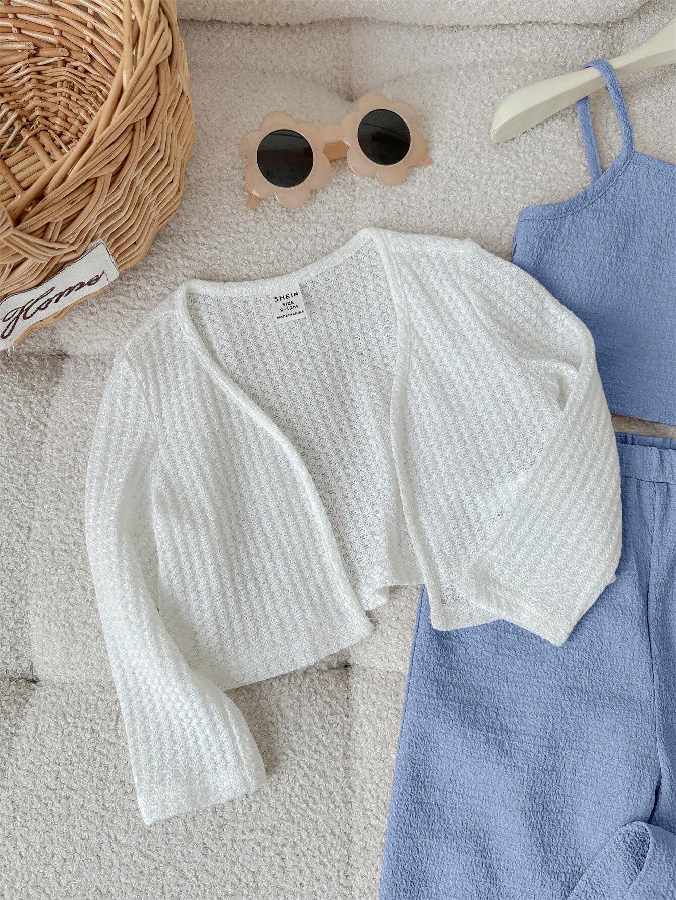 Knitted Long Sleeve Cardigan Tank Top & Long Pants 3pcs Outfit