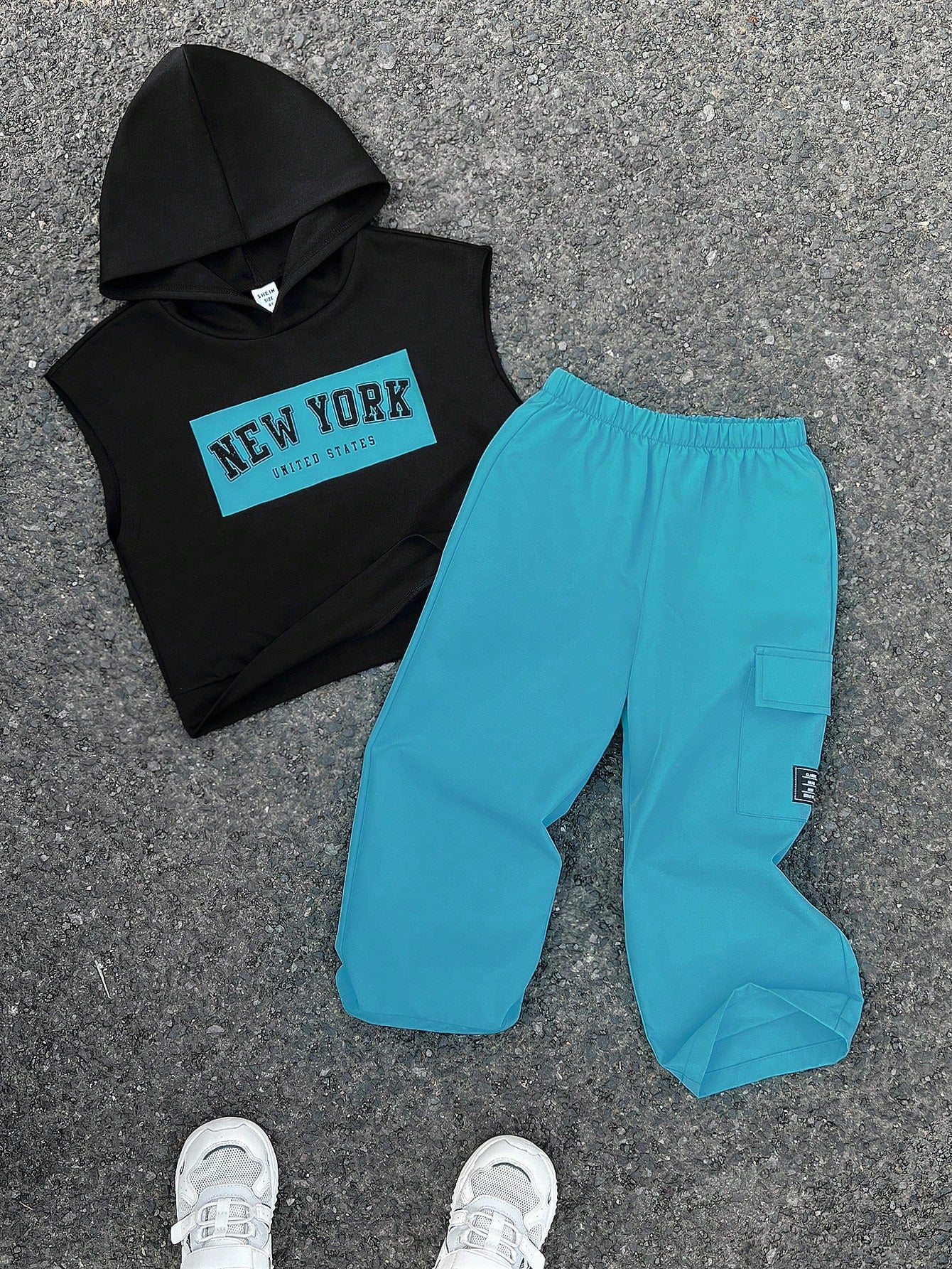 2pcs/Set Young Boy Letter Print Raglan Hoodie And Wide Leg Sweatpants Set