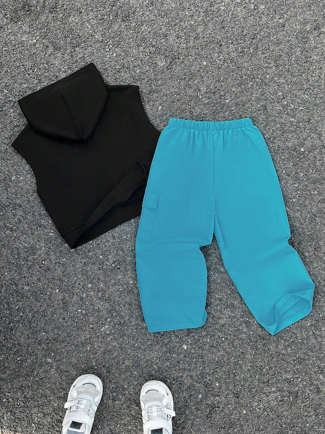 2pcs/Set Young Boy Letter Print Raglan Hoodie And Wide Leg Sweatpants Set