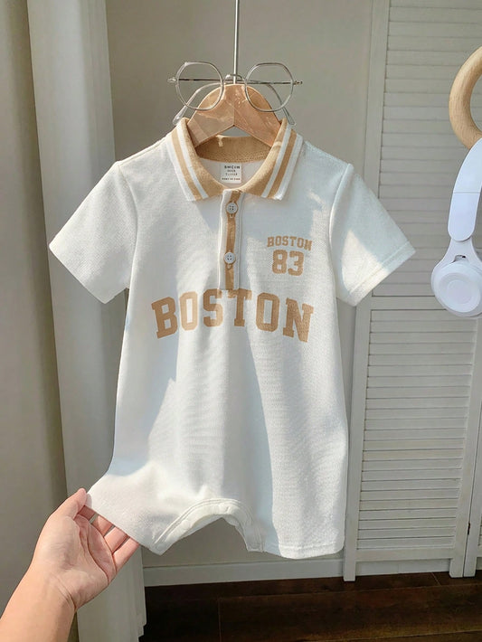 Baby Boy Cute Summer Casual Knit Letter Pattern Color Block Romper