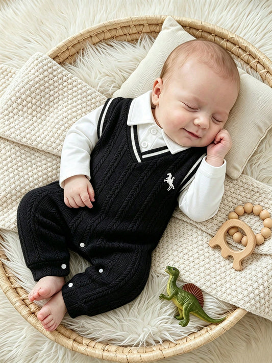 Baby Boy Jumpsuit Romper Graphic Stripe Long Sleeve 2 In 1