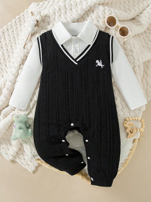 Baby Boy Jumpsuit Romper Graphic Stripe Long Sleeve 2 In 1