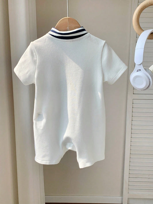 Baby Boy Knit Letter Pattern Color Block Romper