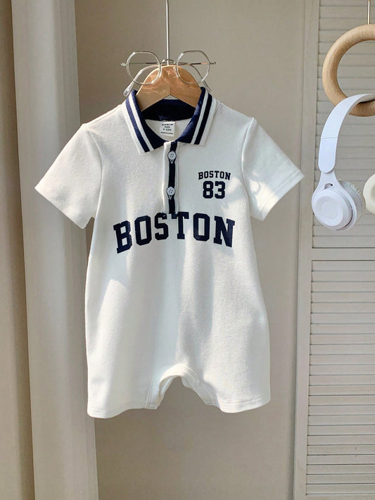 Baby Boy Knit Letter Pattern Color Block Romper