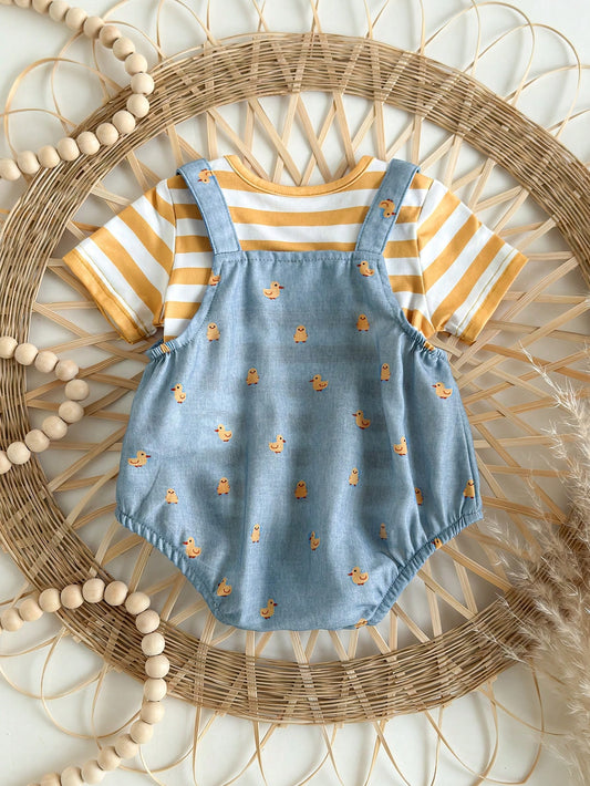 Newborn Baby Girls Cute Striped Top With Cartoon Duck Print Shorts Set
