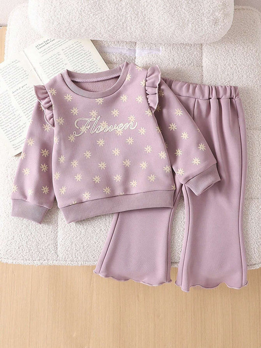 Baby Girl Long Sleeve Top & Pants Matching Outfit Purple