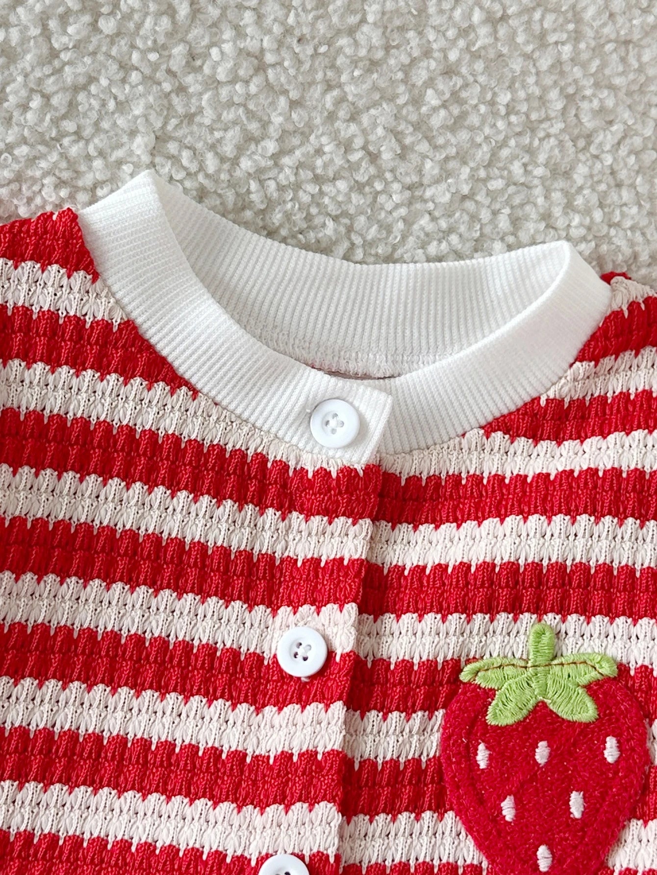 Strawberry Striped Embroidered Long Sleeve Round Neck Party Fall Holiday Outfits