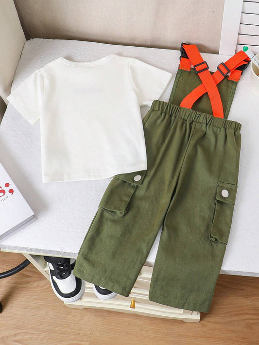 Baby Boy Casual Street-Style Workwear Suspender Pants Outfit