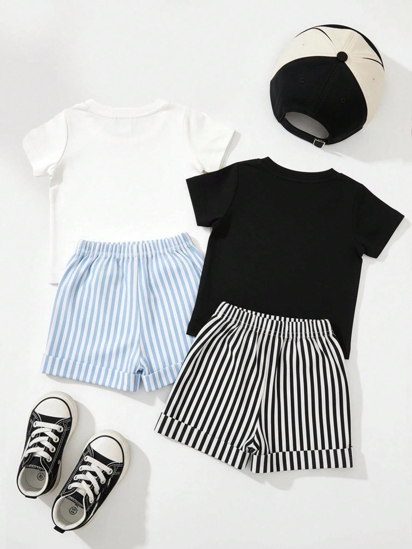 Baby Boy Solid Color T-Shirt And Striped Bear Print Shorts Set