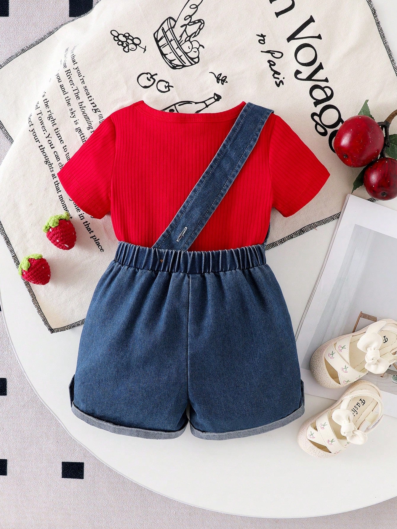 Playful Pals 2pcs Baby Girl Blue Denim Overalls Shorts Set
