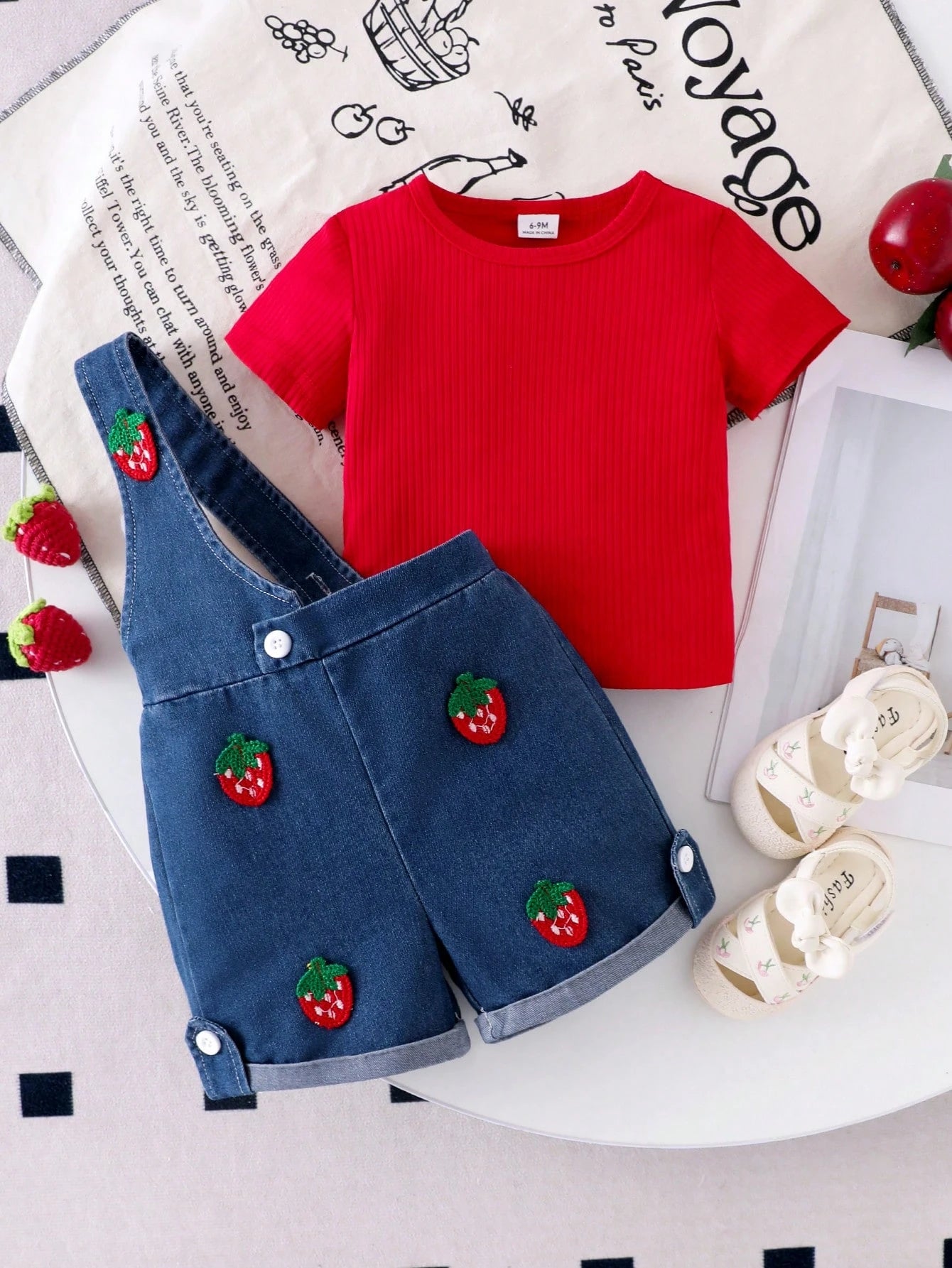 Playful Pals 2pcs Baby Girl Blue Denim Overalls Shorts Set