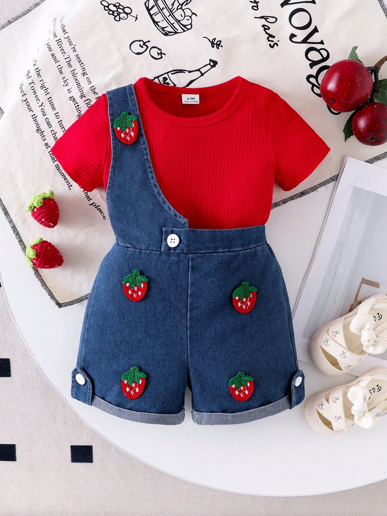 Playful Pals 2pcs Baby Girl Blue Denim Overalls Shorts Set