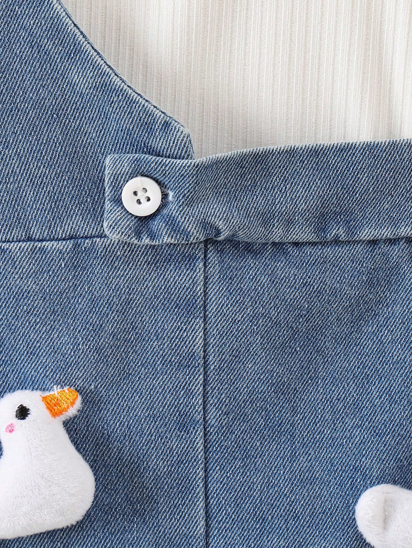 Blue Denim Strap Shorts With 3D Cartoon Duck Top