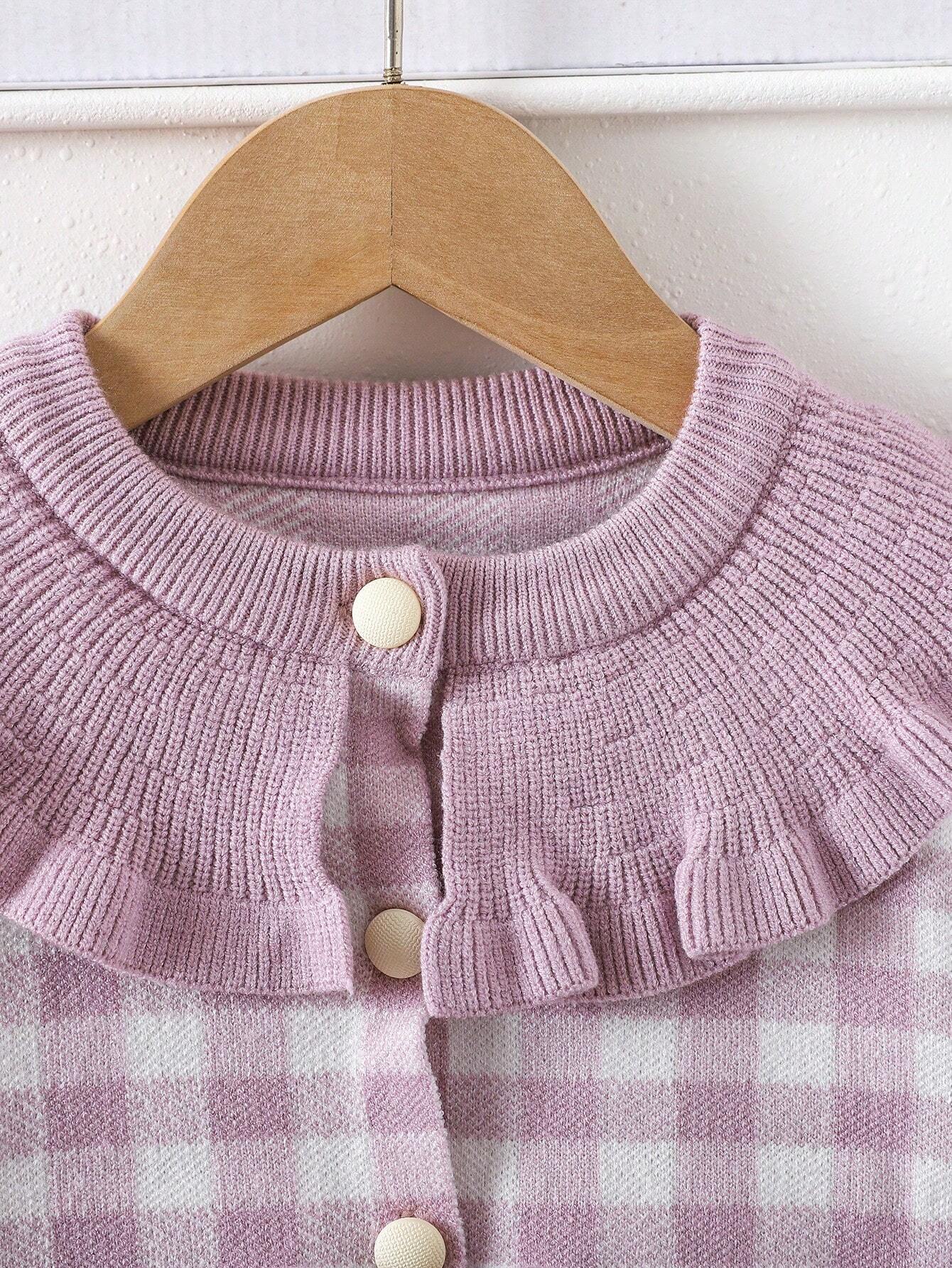 Baby Girls Cute Plaid Ruffle Splicing Top And Pants Set