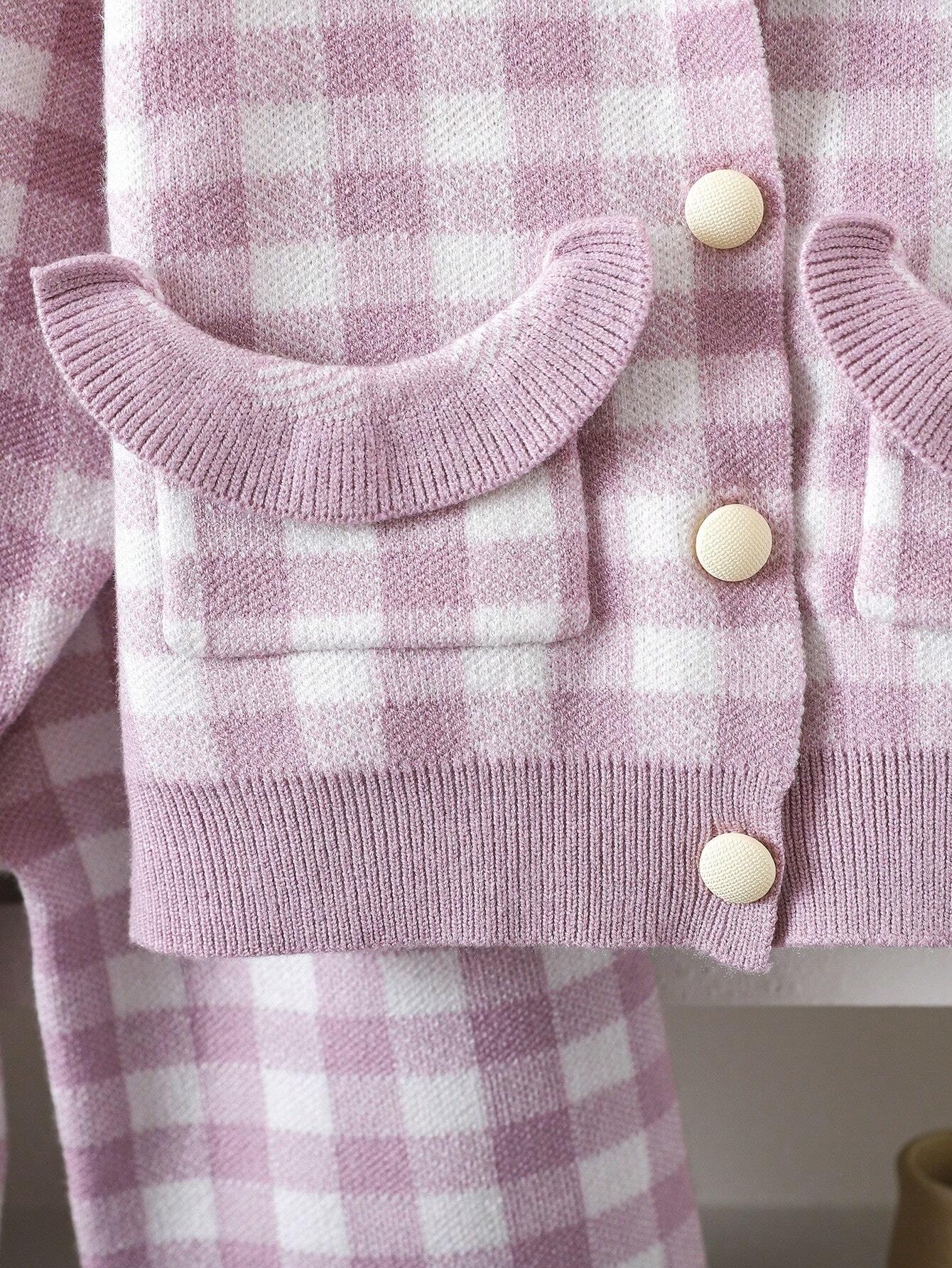 Baby Girls Cute Plaid Ruffle Splicing Top And Pants Set