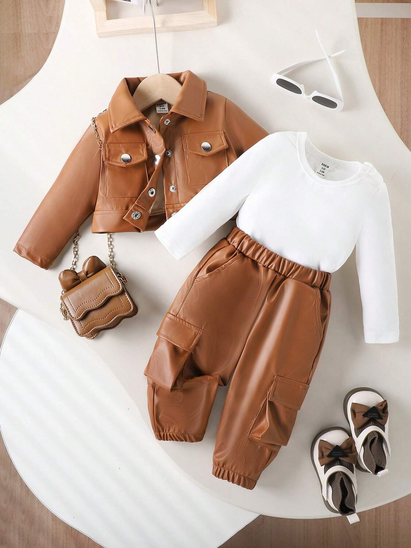 Baby Girl Fashion Streetwear T-Shirt, Button Front Jacket And Cargo Pants