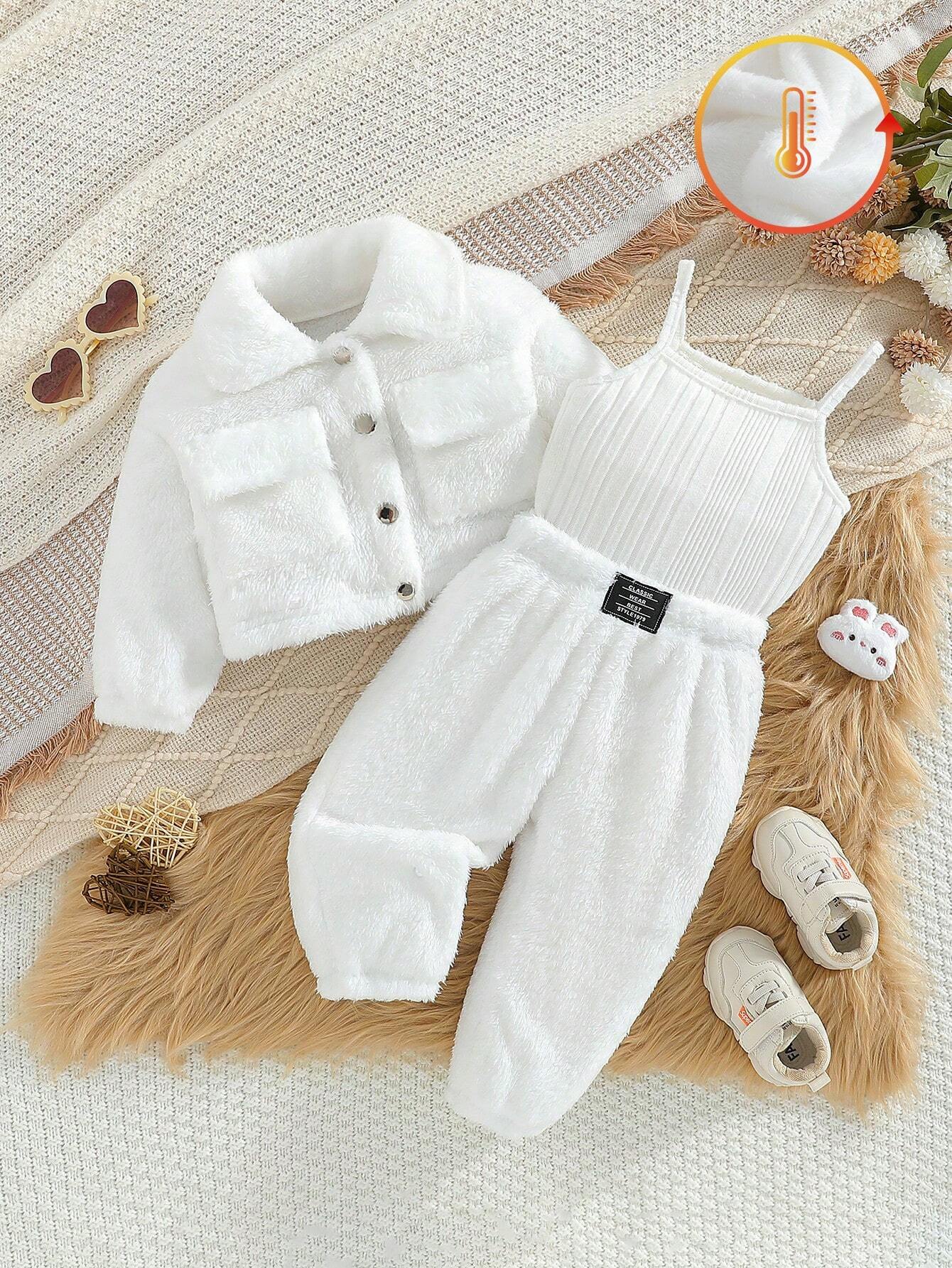 Turndown Collar Utility Jacket, Solid Color Tank Top, And Long Pants White