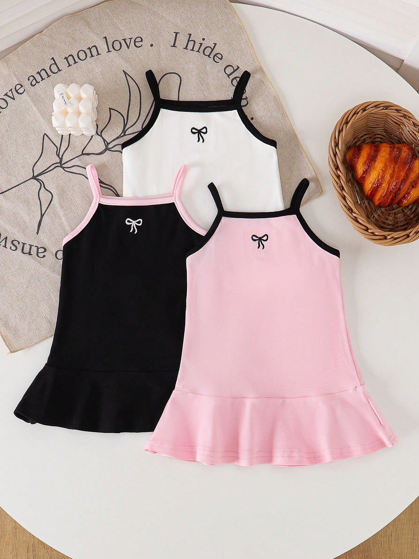 3pcs/Set Baby Girl Soft & Comfy Minimalist Sleeveless Dress Set