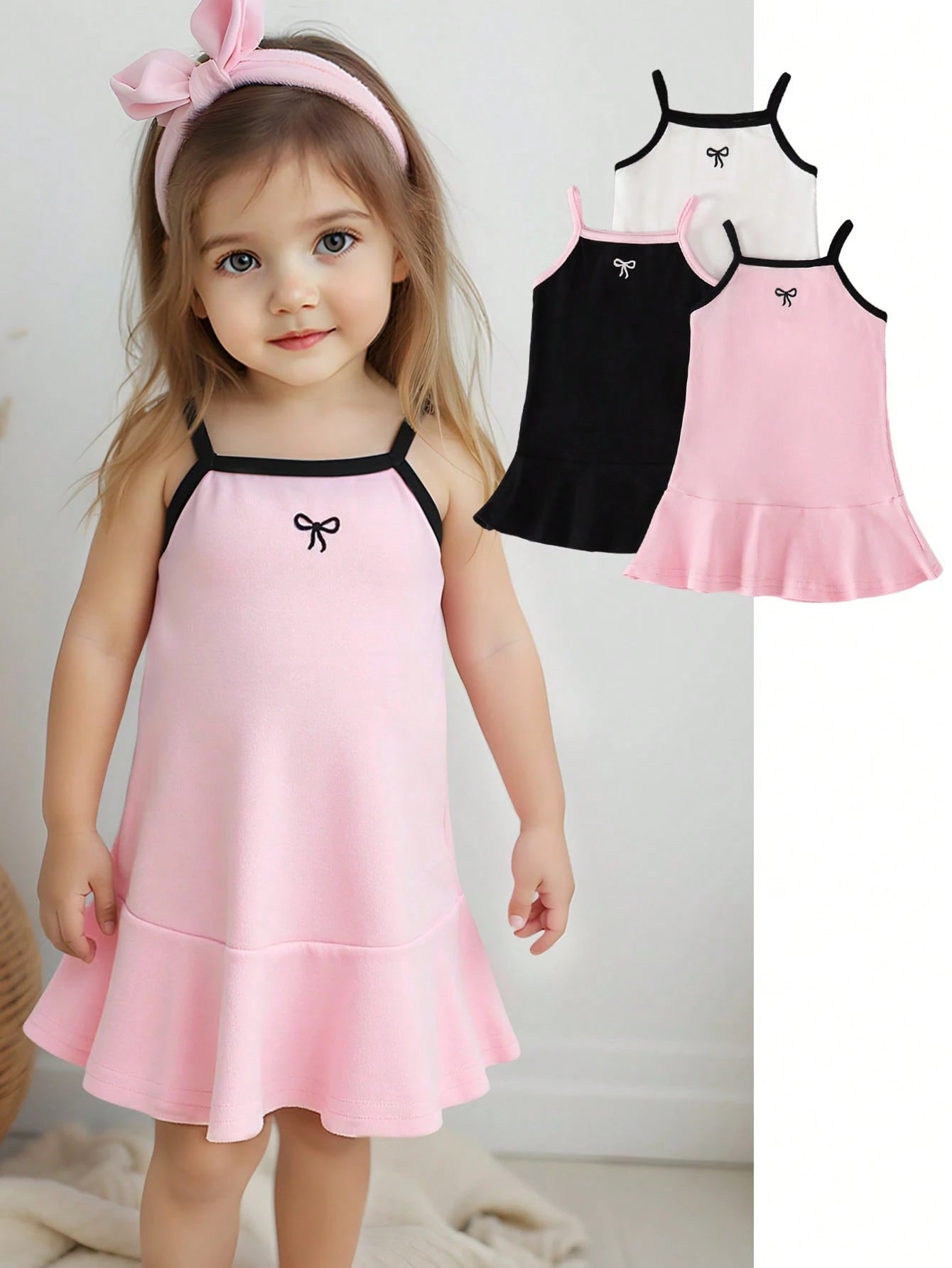 3pcs/Set Baby Girl Soft & Comfy Minimalist Sleeveless Dress Set