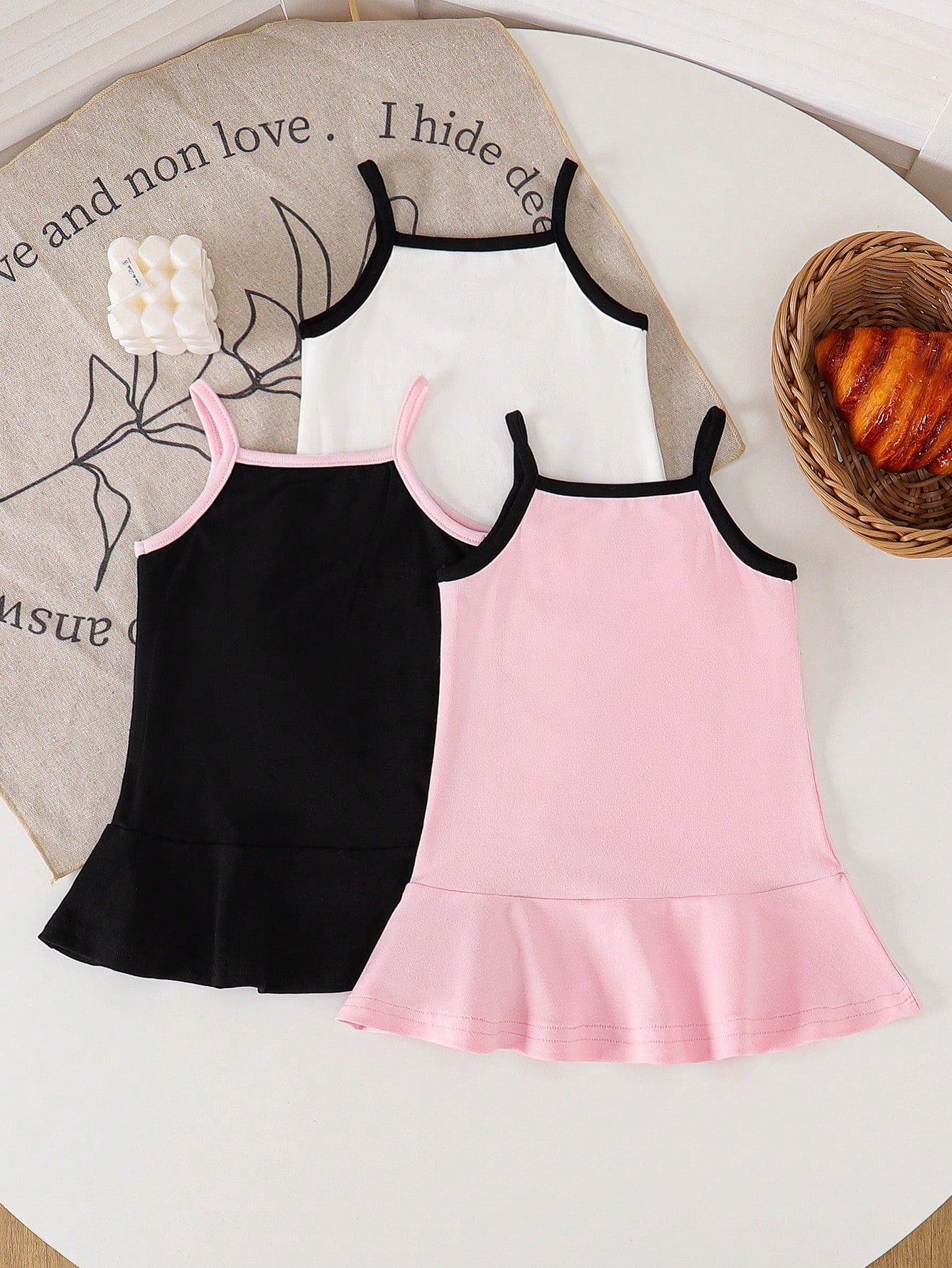 3pcs/Set Baby Girl Soft & Comfy Minimalist Sleeveless Dress Set