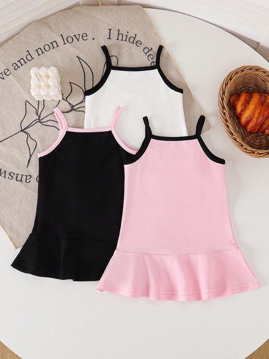 3pcs/Set Baby Girl Soft & Comfy Minimalist Sleeveless Dress Set