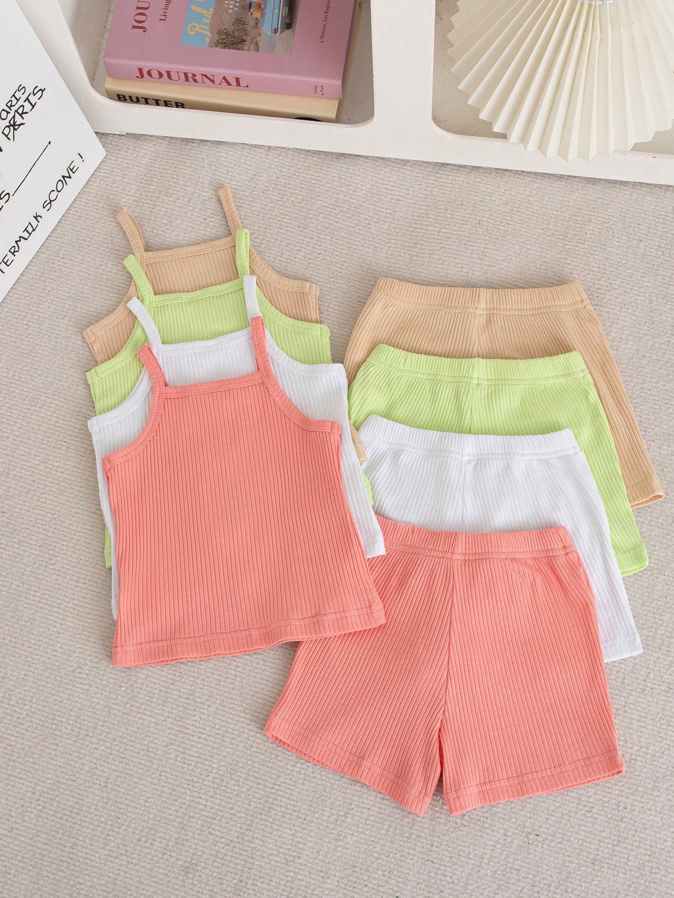 Baby Girl Rib Knit Ice Cream Tank Tops Shorts 2 Pieces Sets