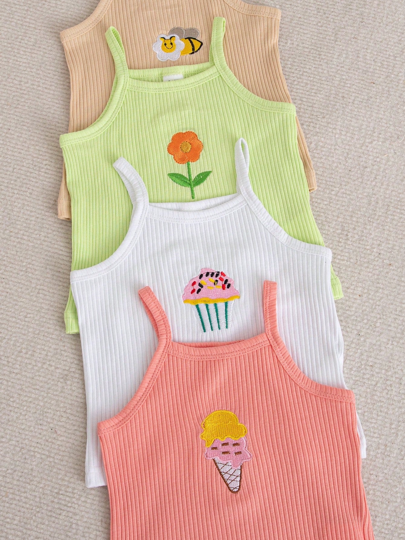 Baby Girl Rib Knit Ice Cream Tank Tops Shorts 2 Pieces Sets