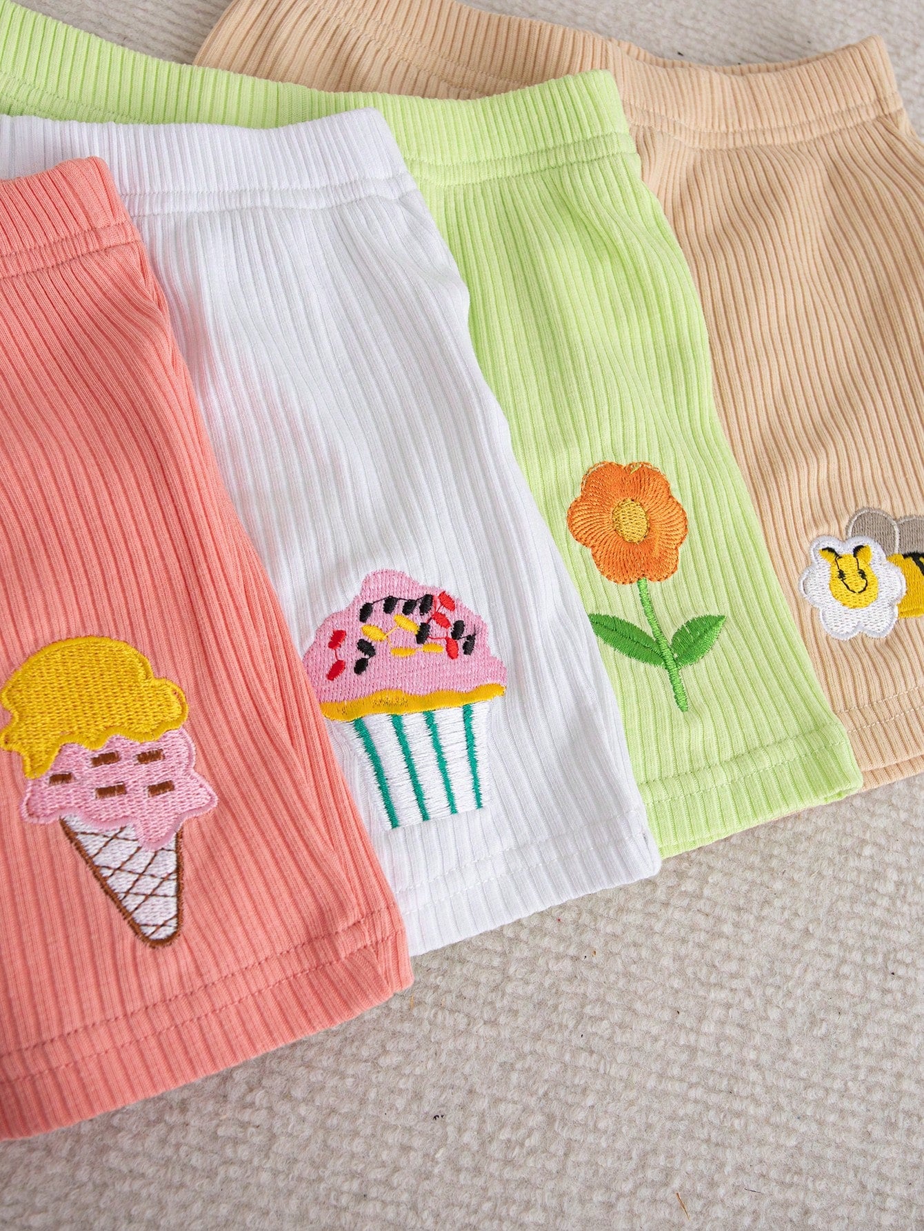 Baby Girl Rib Knit Ice Cream Tank Tops Shorts 2 Pieces Sets
