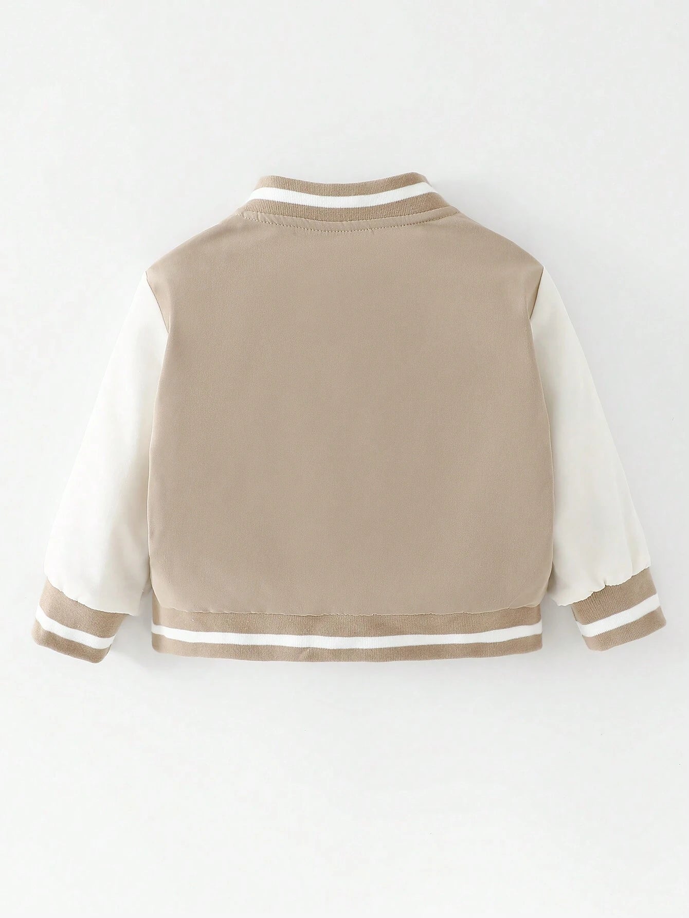 Baby Boy Contrast Stripes Ribbed Collar Cute Bear Print Reversible Zip-Up Jacket
