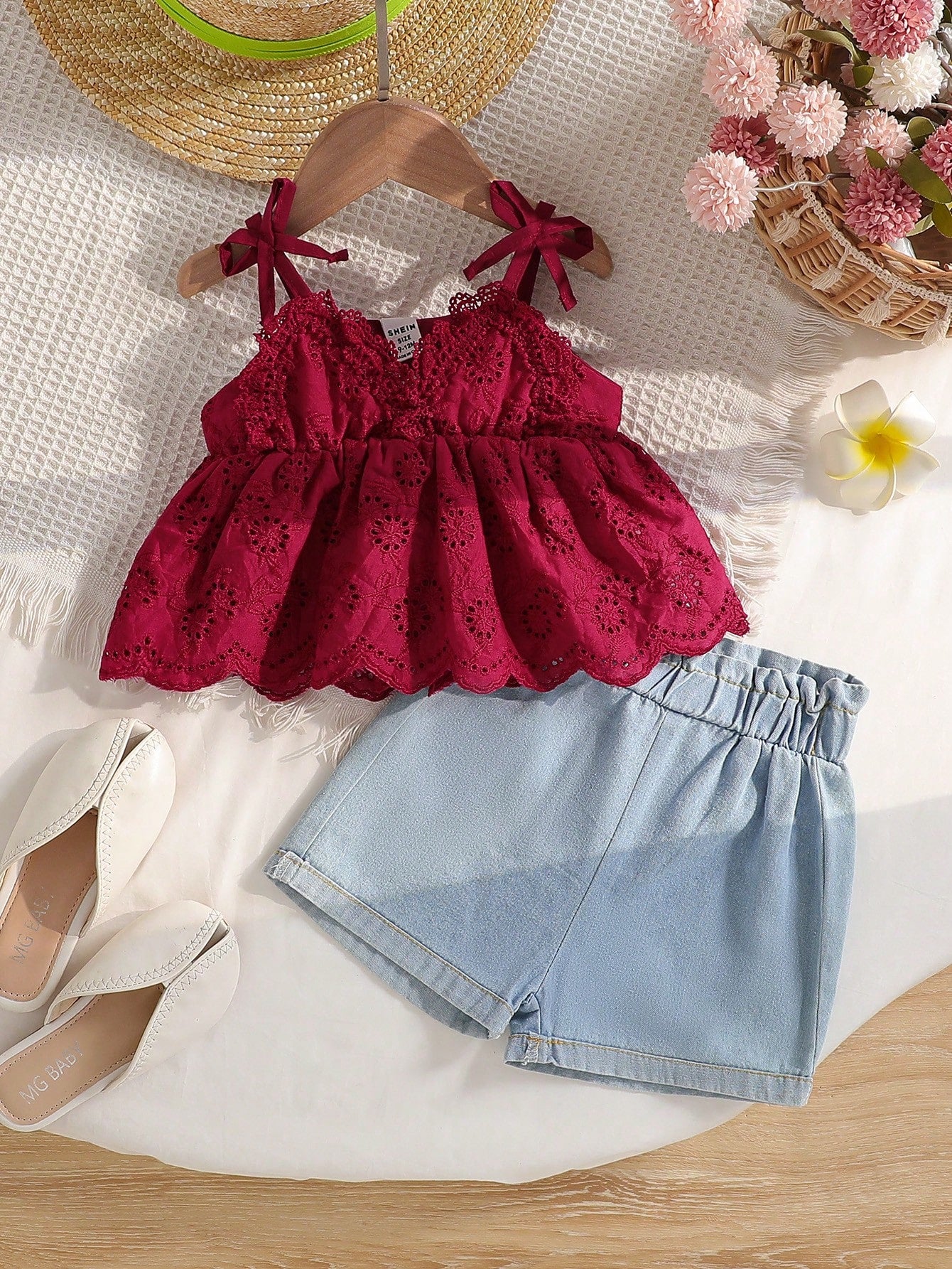 Playful Pals Embroidered & Burnout Strap Tank Top And Shorts Set