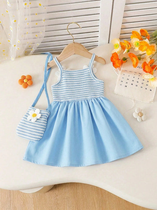 Blue And White Striped Summer Cute Beach Vacation Holiday Sleeveless Dress