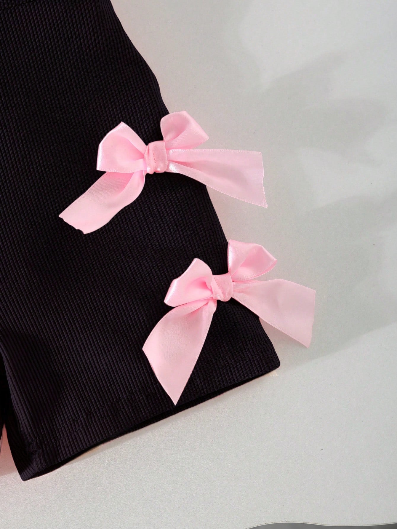Casual Sleeveless Elastic Ribbed Fabric Bow Decor Romper