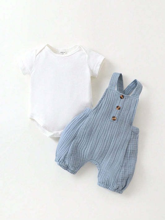 Baby Cotton Muslin Romper with Basic Tee Set