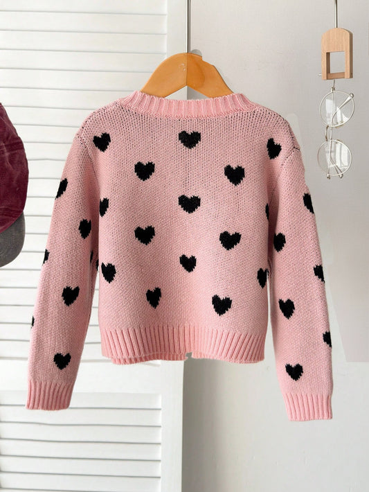 Young Girl'Thick Knit Bow Decor Cardigan,Heart Sweater