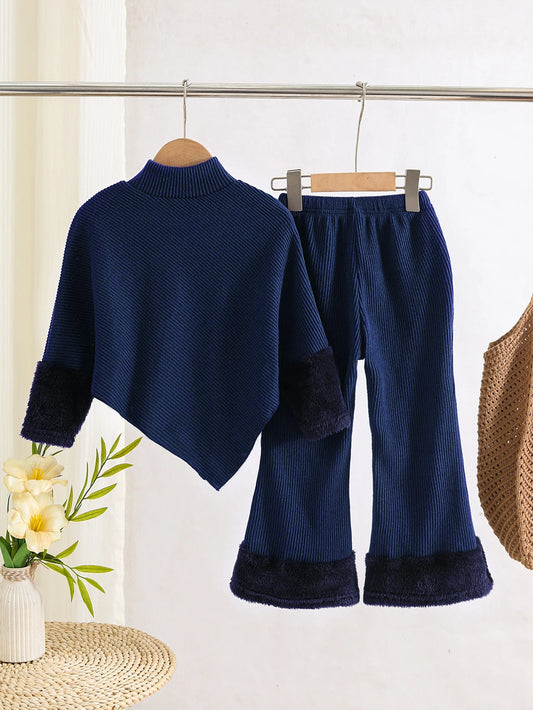 Asymmetrical Pullover High Neck T-Shirt Top Paired With Leg Opening Flared Pants