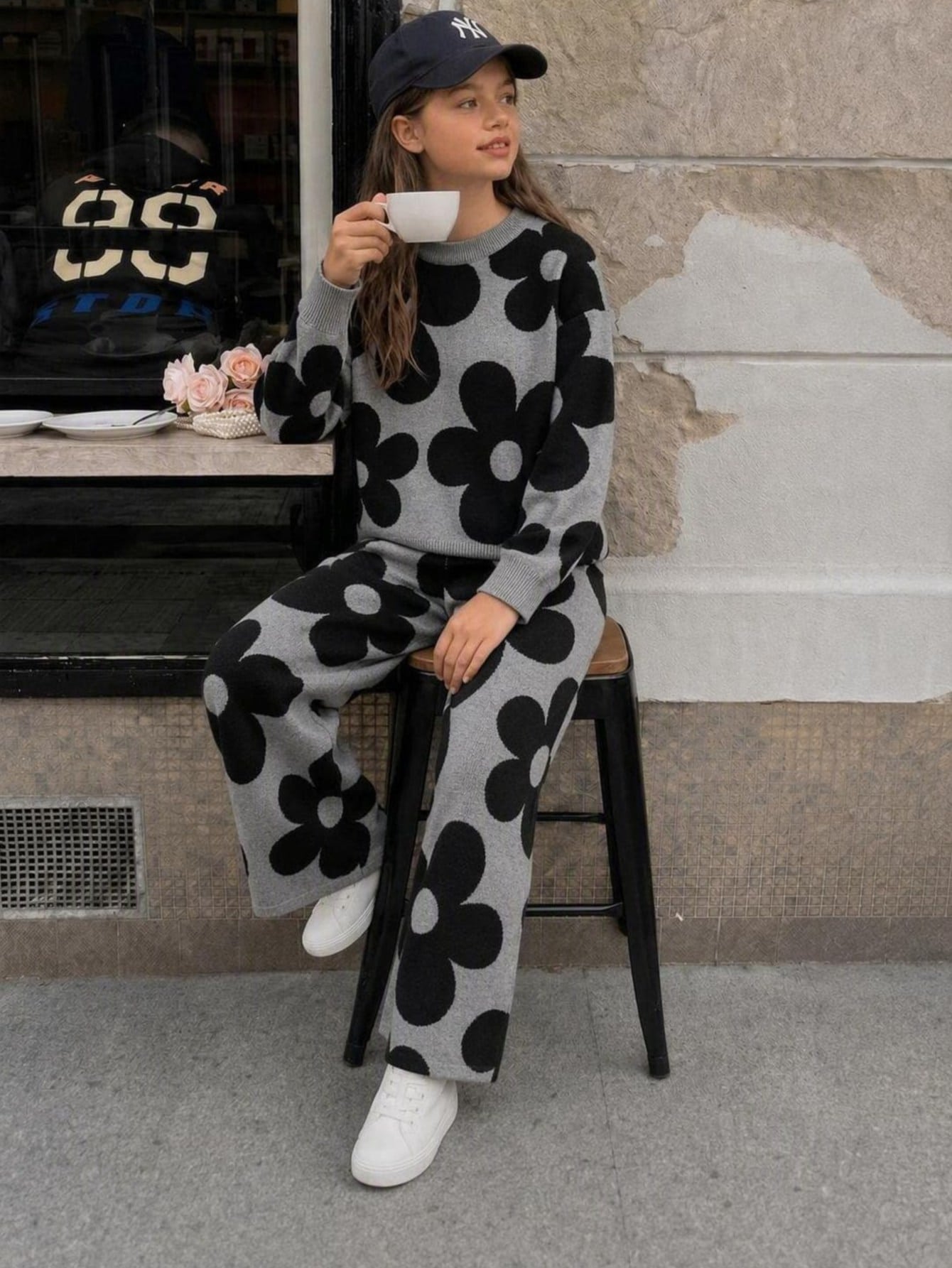 Patterned Jacquard Knit Sweater Long Sleeve Pullover & Long Pants Set