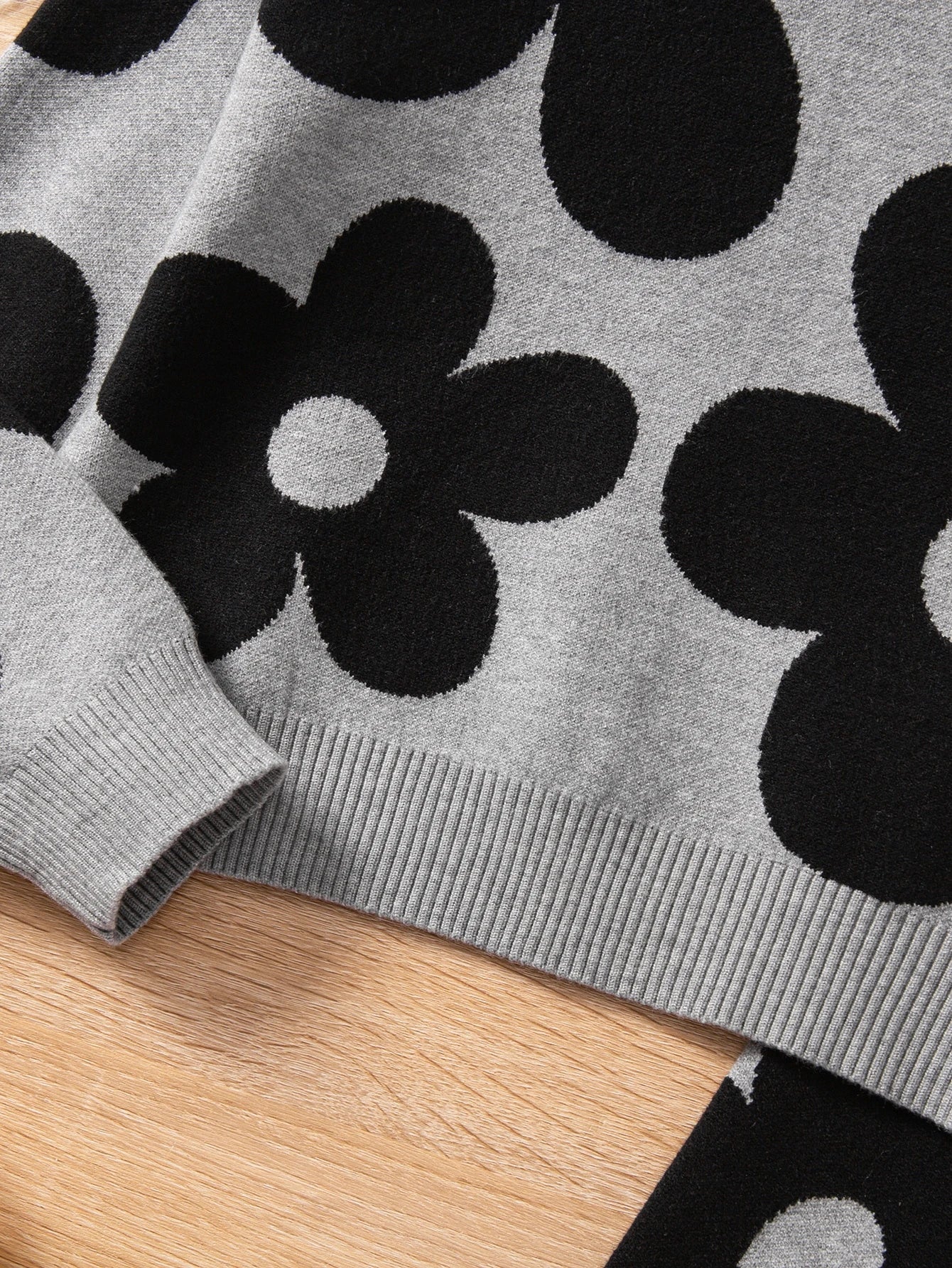 Patterned Jacquard Knit Sweater Long Sleeve Pullover & Long Pants Set