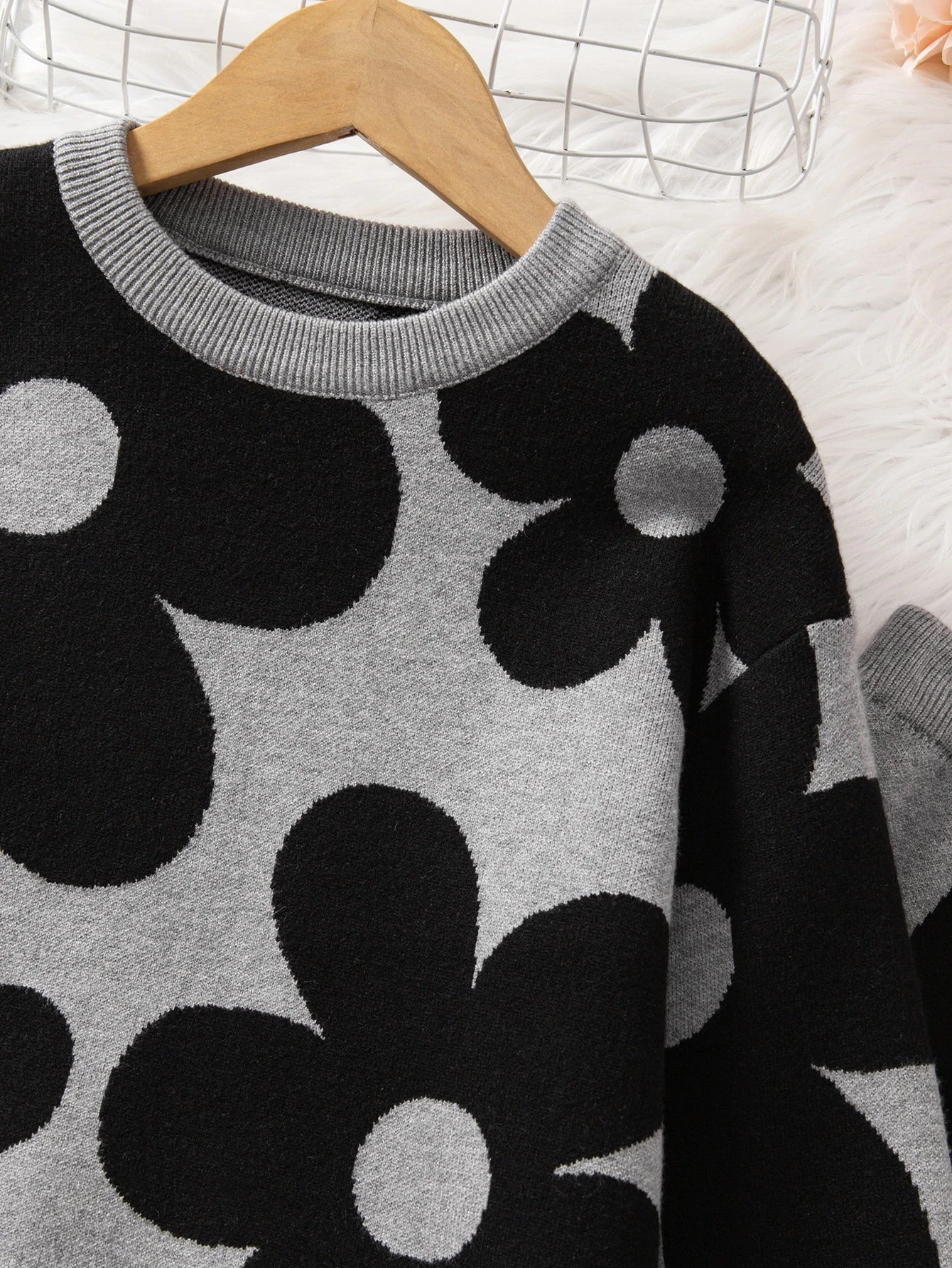 Patterned Jacquard Knit Sweater Long Sleeve Pullover & Long Pants Set