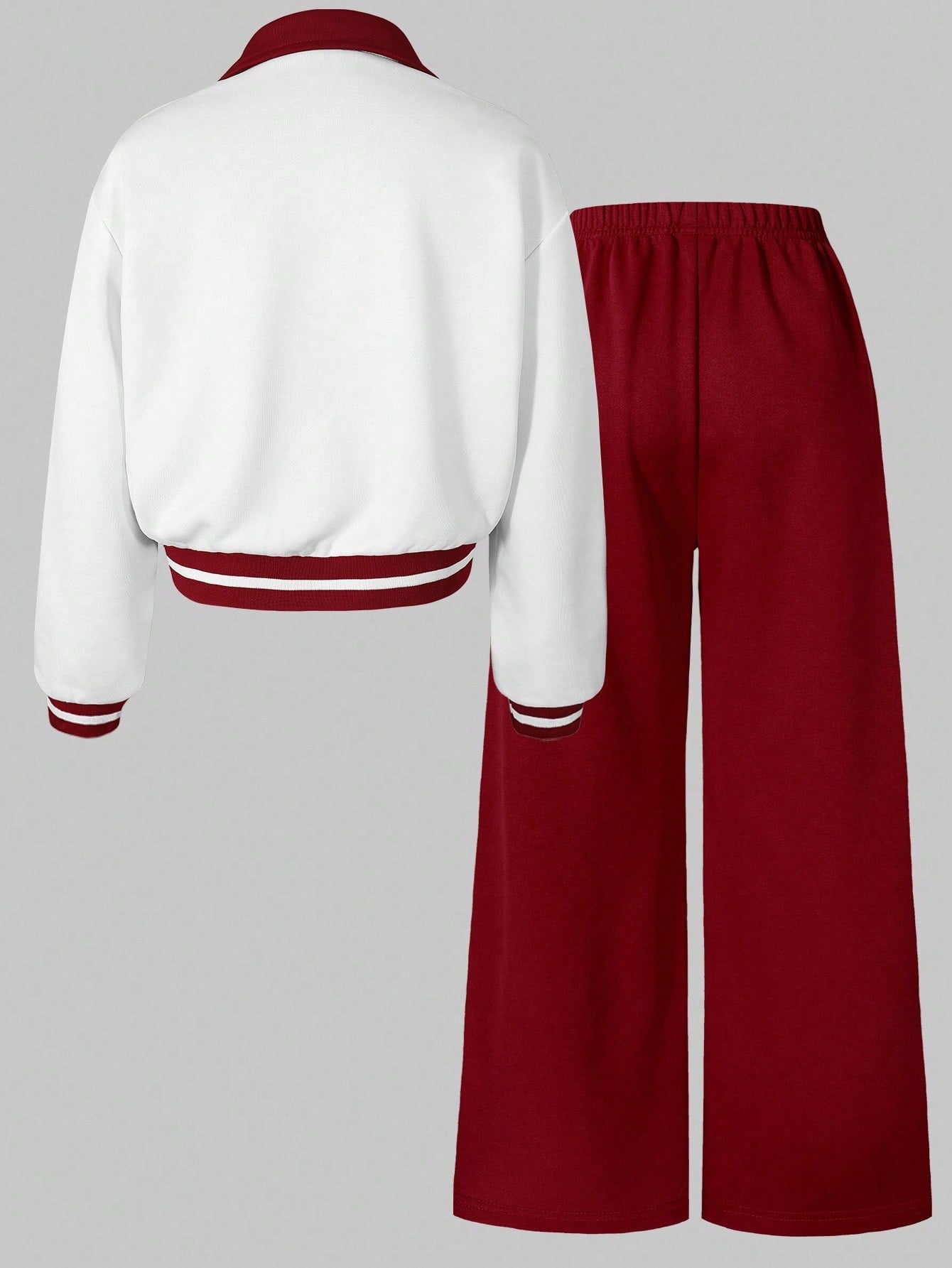 Striped Wide Leg Pants & Letter Graphic Button Collar Baseball Jacket