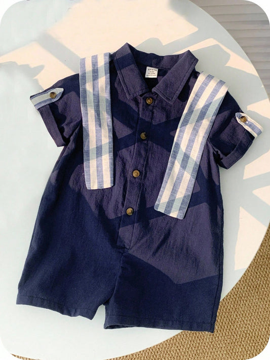 Kids Casual Collegiate Style Solid Color Short Sleeve Shirt, 12-18M
