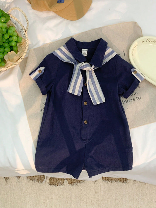 Kids Casual Collegiate Style Solid Color Short Sleeve Shirt,