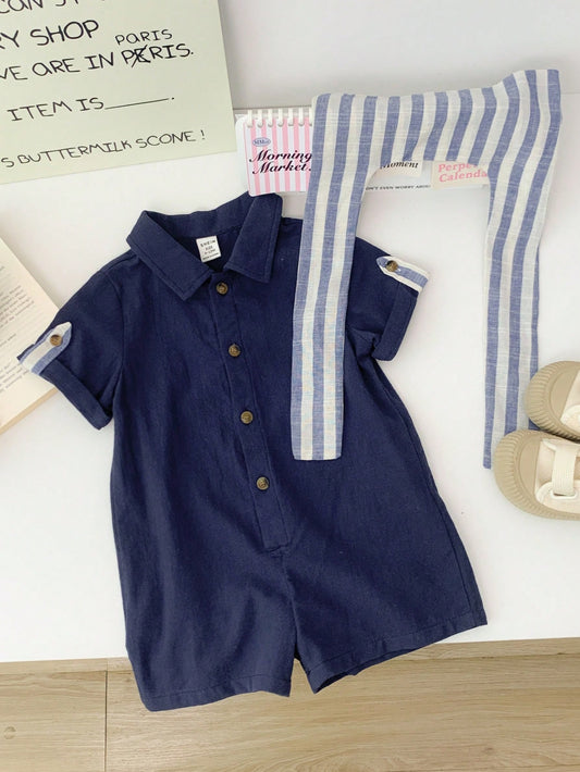 Collegiate Style Short Sleeve Romper Shorts