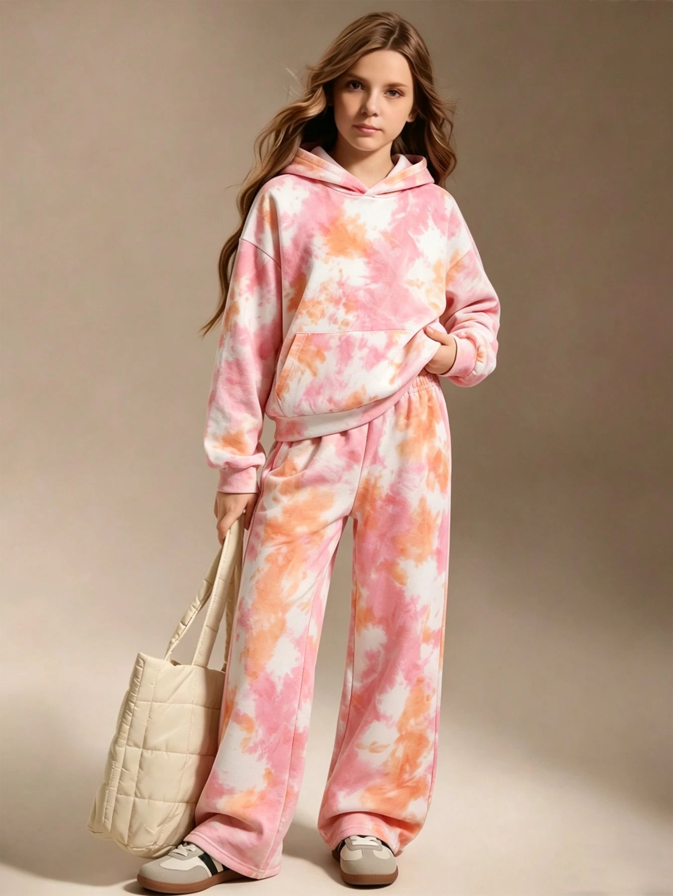 Orange And White Sweatshirt Set