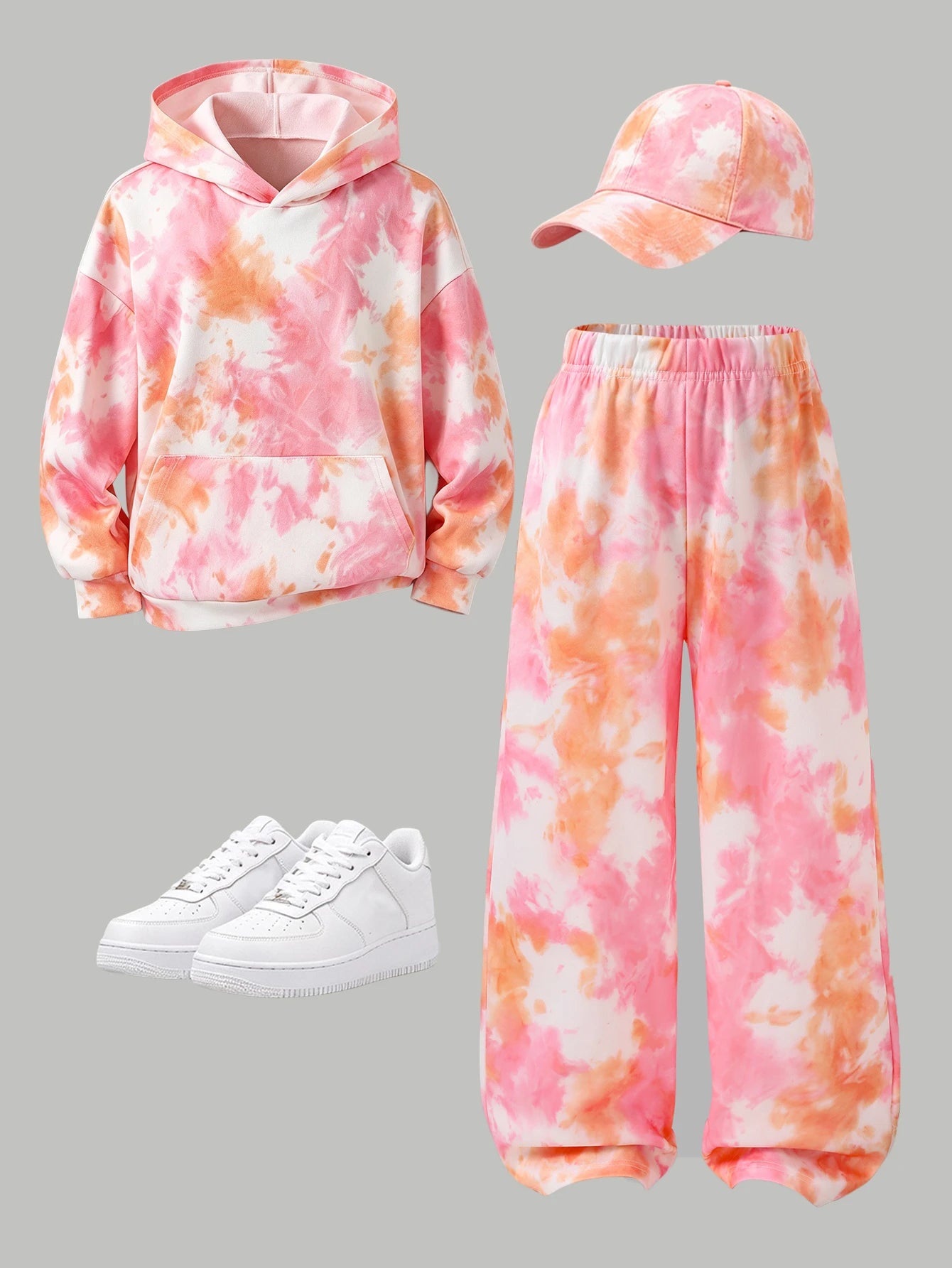Orange And White Sweatshirt Set